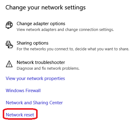 Open network reset settings