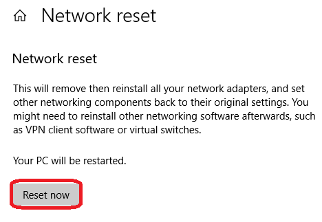 network reset windows 10