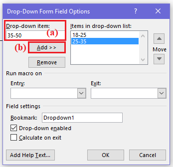 drop down items- add age ranges