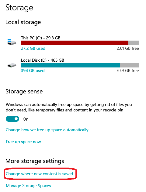 change default save location to free up space on hard drive