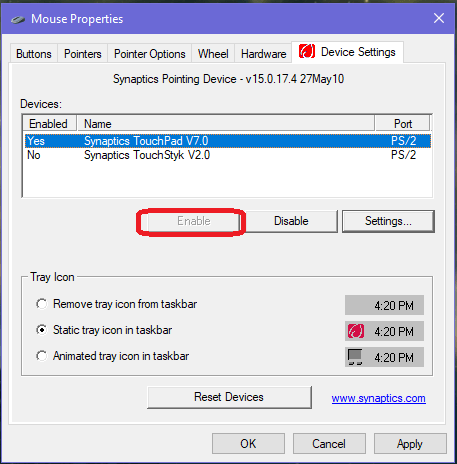 touchpad settings