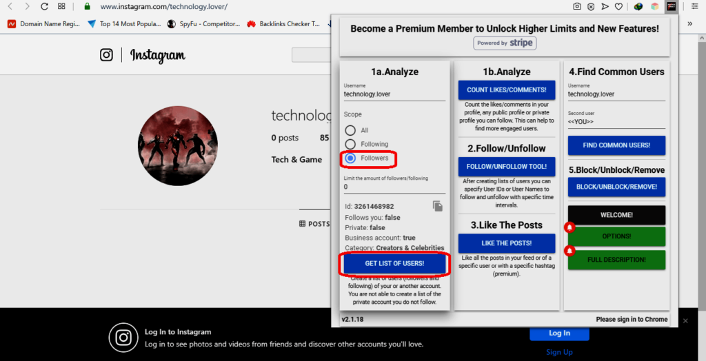 export instagram followers using chrome extension