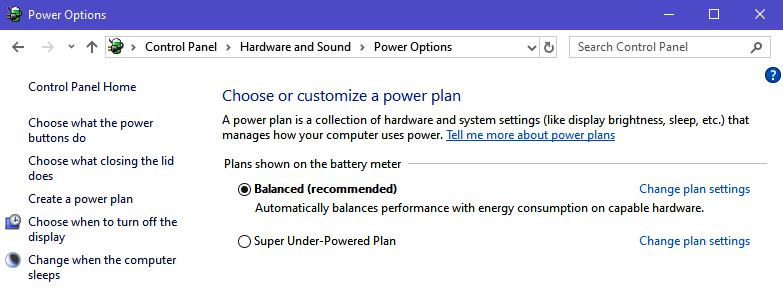 select a power plan for windows