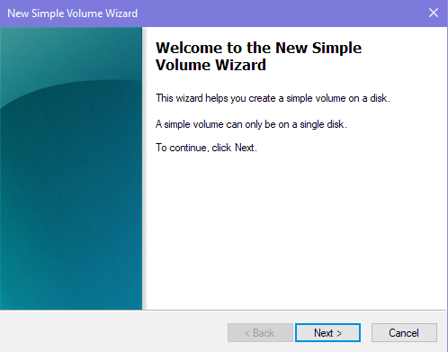 run new simple volume wizard