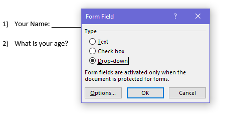 form field options