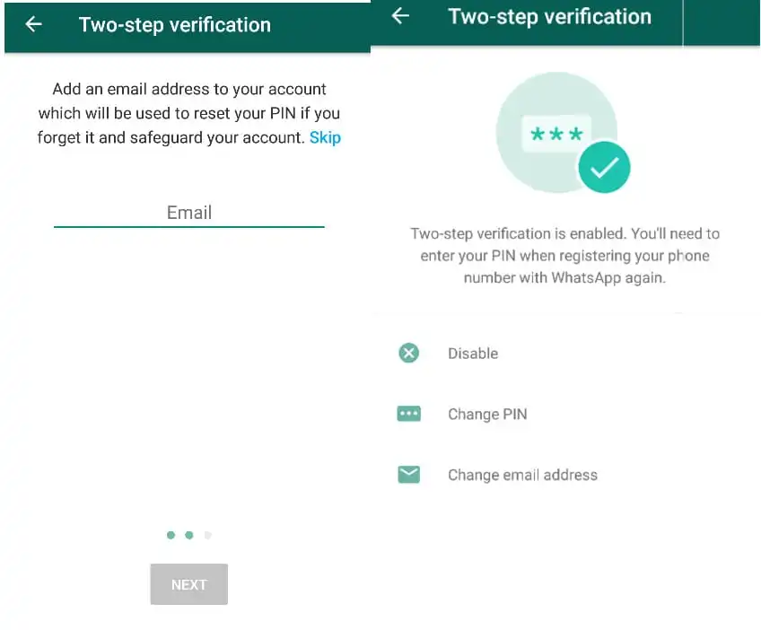 Enter email in whatsapp two step verification