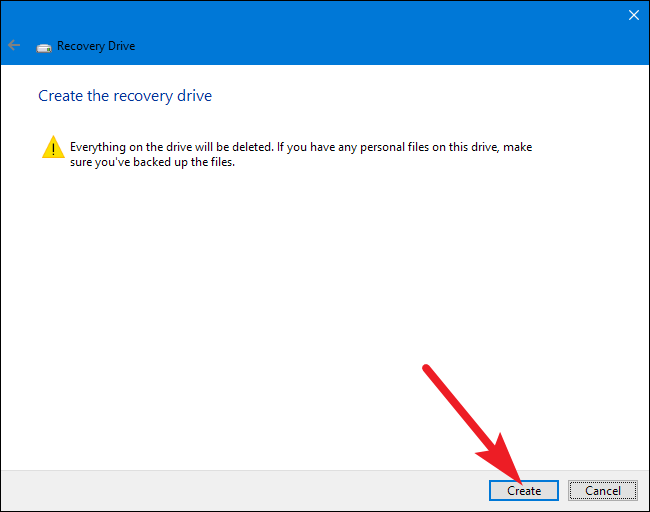 create recovery drive