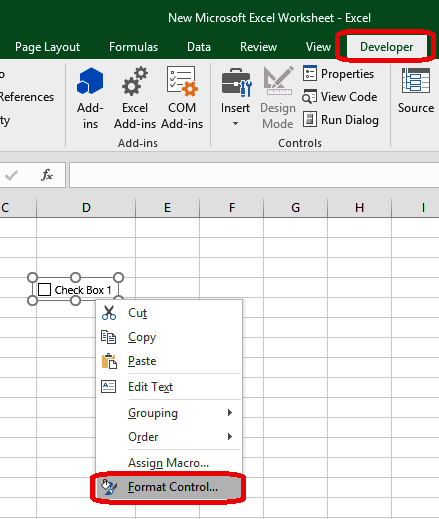 Right click the checkbox > Format Options