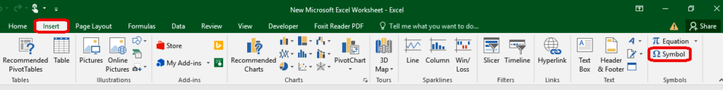 Insert > symbol