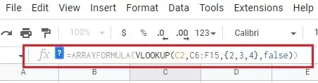 Apply vlookup formula to the selected cell