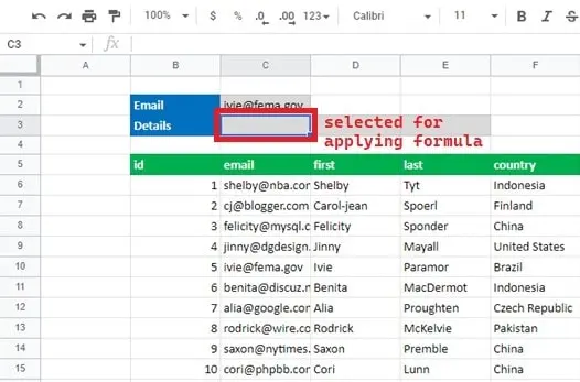 Select column for applying formula