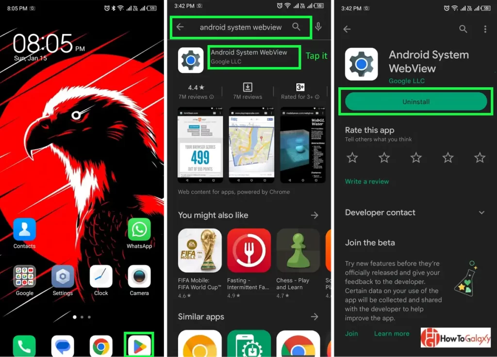 Android System WebView App is opened in Play Store