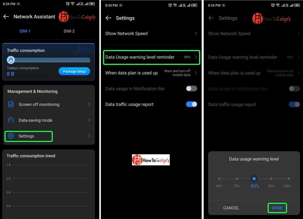 Image showing how to set data limits if android mobile data not working