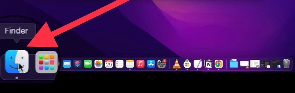 Finder option and other icons are shown